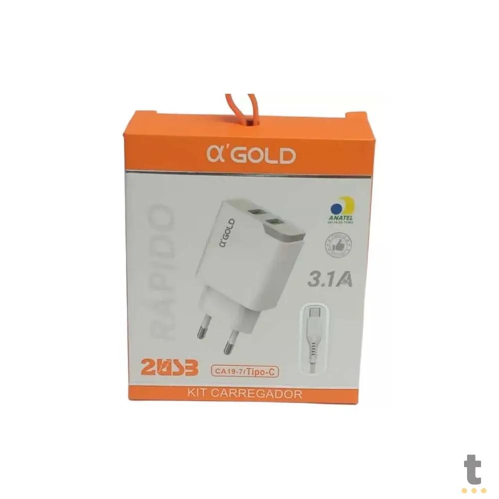 Carregador De Parede aGold C/ 2 Saídas USB + Cabo Usb Tipo C 3.1A - CA19-7 / Tipo-C Truedata